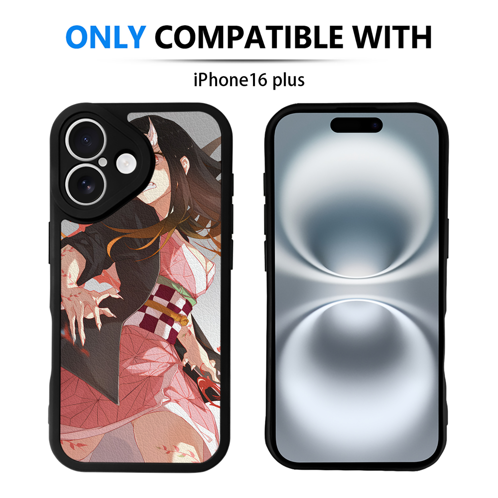 （画像用） 鬼滅の刃（きめつのやいば）竈門 禰󠄀豆子／かまど ねずこ Kamado Nezuko 【iPhone 16シリーズ対応】シリコンスマホケース（レザー調） 材質：シリコン